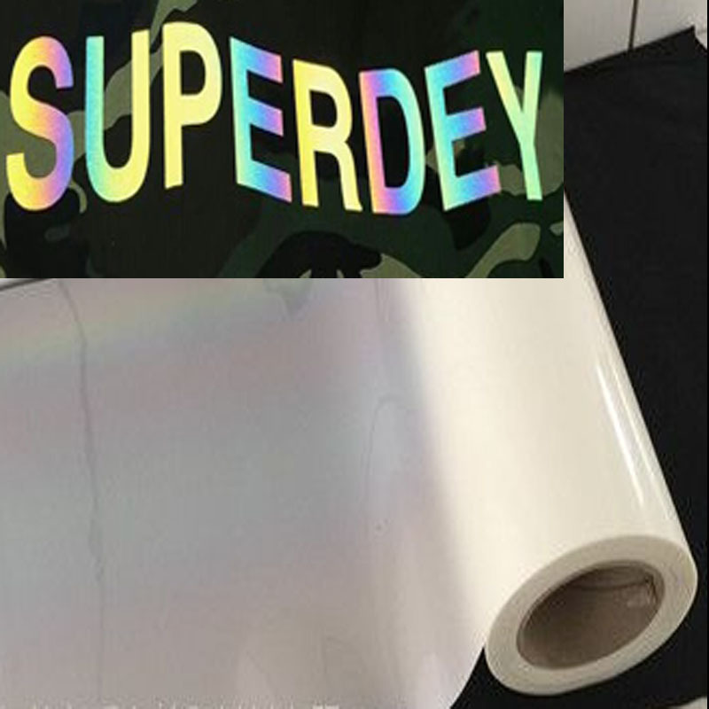 服装用图标七彩反光转印膜丝网印花转印LOGO烫画标幻彩反光植珠膜