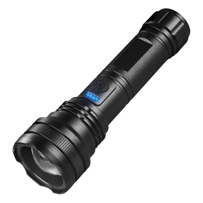 Blanco linterna láser al aire libre camping hogar impermeable linterna USB de carga de energía iluminación zoom tiro largo