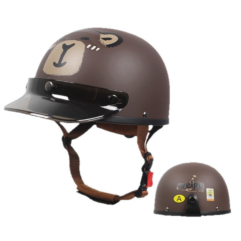 Universal Electric motorcycle helmet for men and women, baby half helmet four seasons (Motosiklet kaskı (dəbilqə)) - matte-brown-capybara-brim