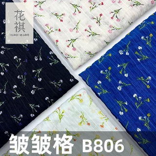 雪纺皱皱格印花面料春夏碎花衬衫吊带旗袍裙女装服装饰品丝巾布料