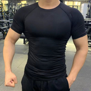 High Elastic Bodysuit Short-Sleeved Men's Summer Fitness Clothes Quick-Drying Breathable Running Basketball Training Sports T-Shirt