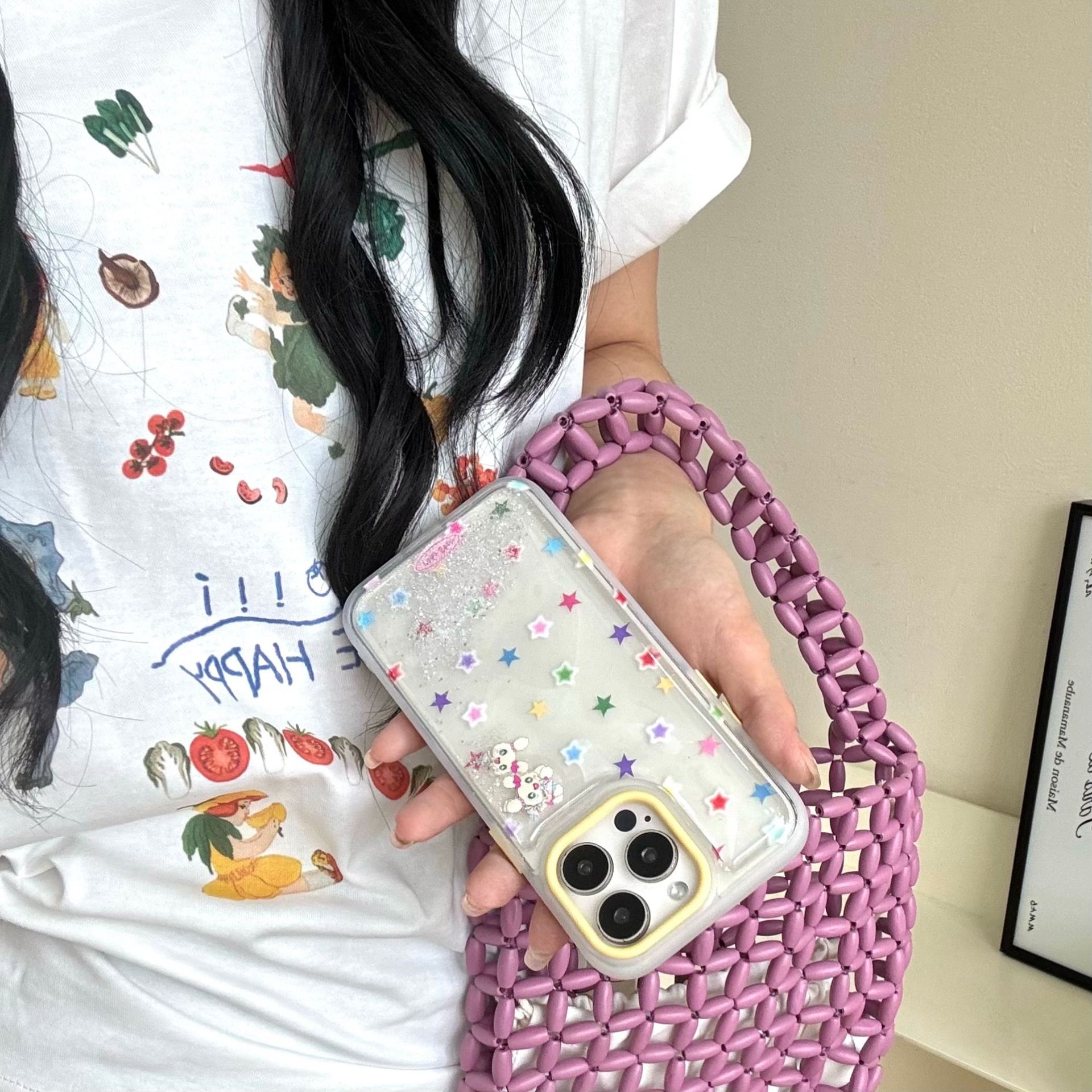 Estrella de cinco puntas de arenas movedizas de color coreano para Apple 15Pro/16Pro funda para teléfono móvil 14ProMax dibujos animados 13 mujeres