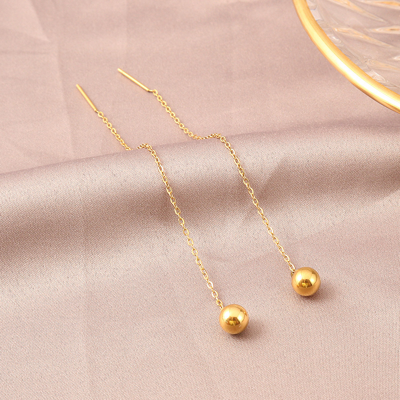 Pendientes de Perlas de Acero de Titanio y Oro de 18K Yunyao para Mujer, Pendientes Largos de Estilo Coreano Simple, Pendientes de Moda de Celebridades de Internet