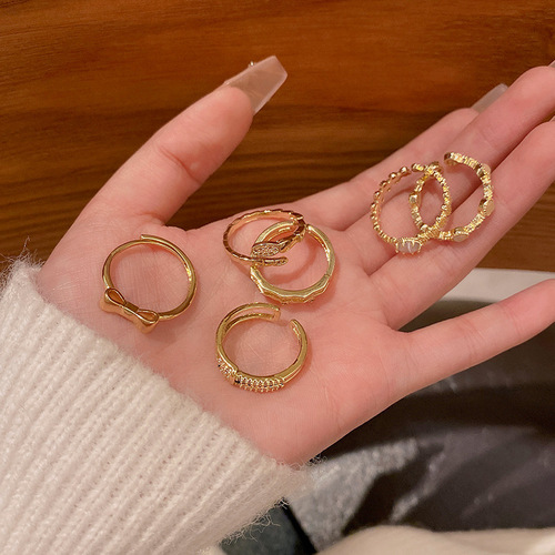 Korean all-match gold open ring women's niche high-end light luxury pearl index finger ring bracelet jewelry wholesale
