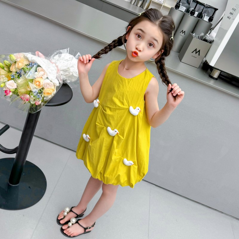 Girls Dress Summer Dress 2025 New Style Children's Red Flower Bud Dress Summer Baby Girl Sleeveless Dress Summer