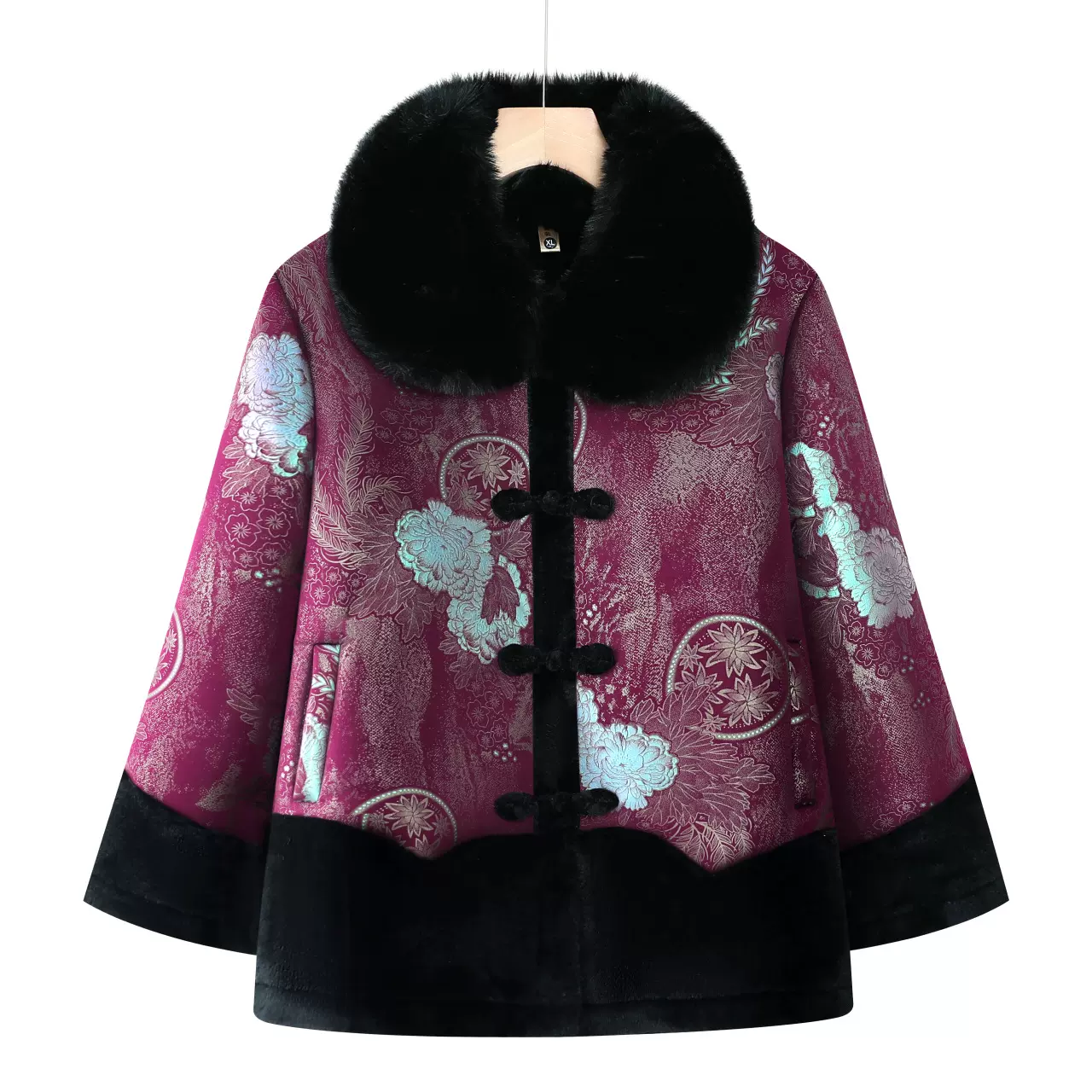 奶奶冬装外套中老年人加绒加厚棉袄女老人妈妈冬季彷皮草保暖棉衣