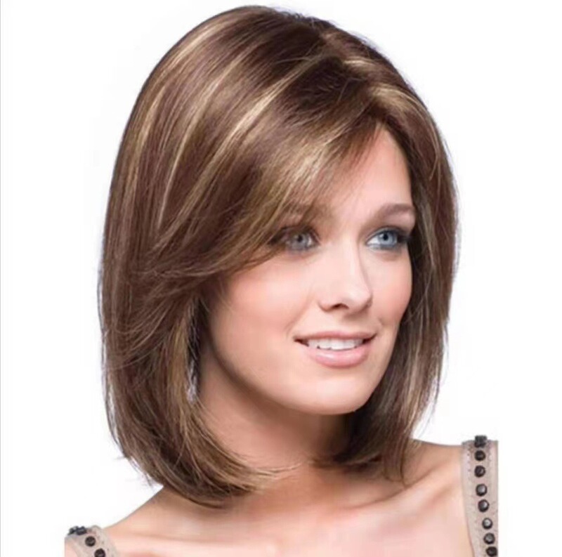 Women's Piano Color Bobo Head Oblique Bangs Short Straight Hair Chemical Fiber Wig Headgear Cross-Border European and American Wig Drop Shipping