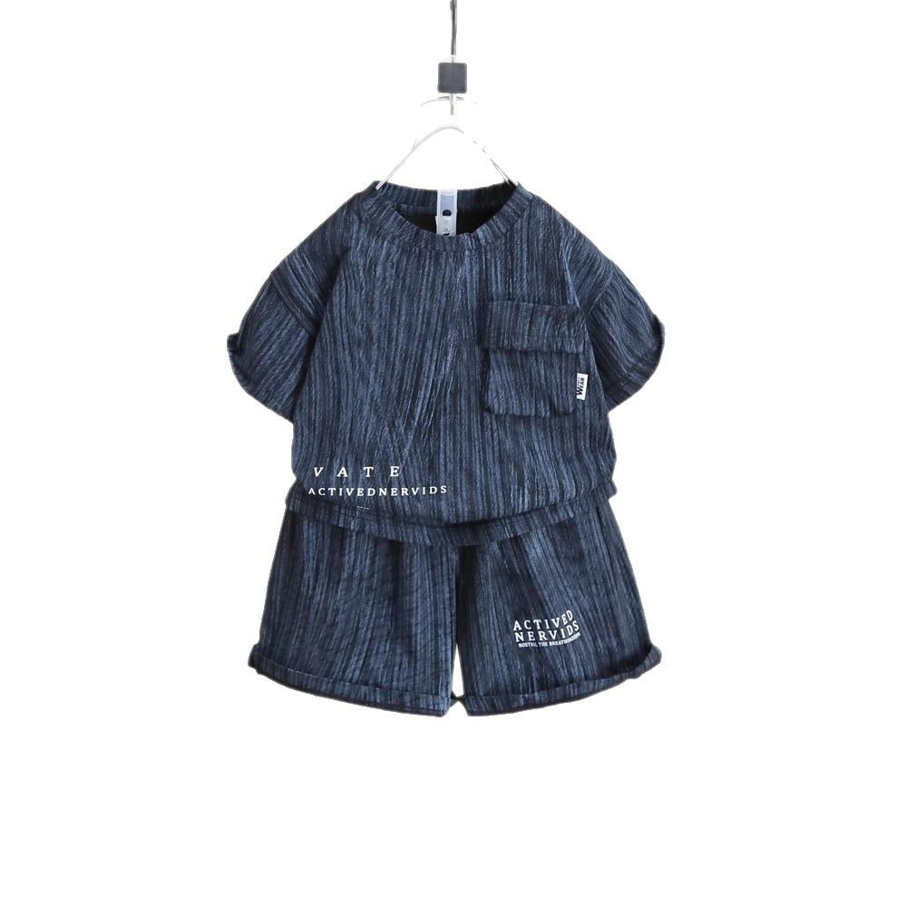 7989 traje de manga corta para niños verano 2025 nuevos pantalones cortos de media manga para bebés de dos piezas ropa fina de verano para niños