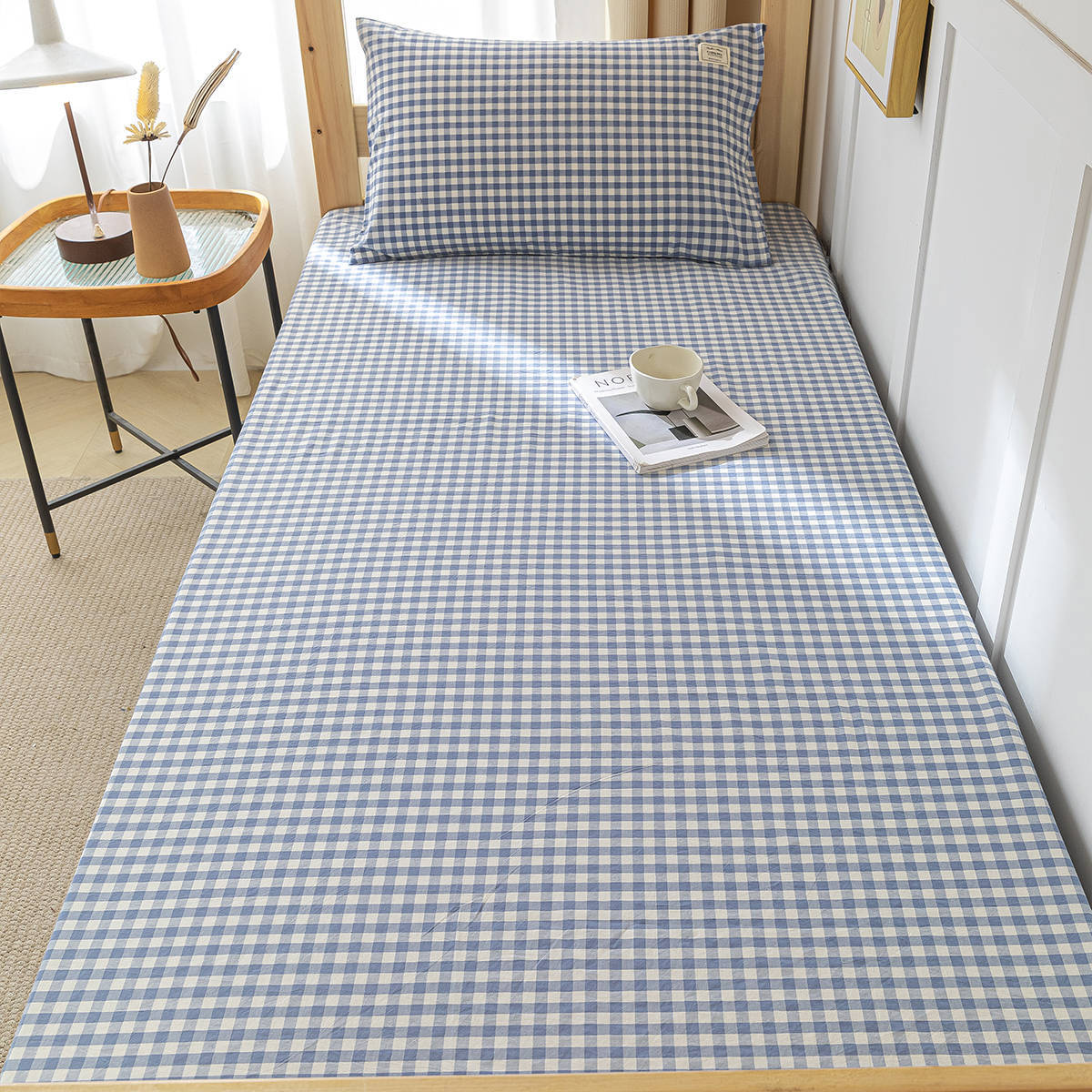 Sábana de algodón lavado de algodón puro para dormitorio de estudiantes, pieza individual 100 algodón, sábana de cama individual, funda de almohada, juego de tres piezas