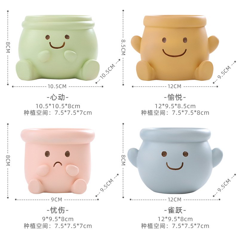 Bộ chậu cây mọng nước thú cưng hoạt hình resin, chậu mini trang trí ban công và sân vườn (RG-192)