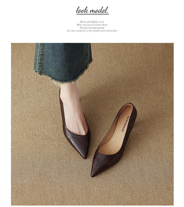 Giày cao gót mũi nhọn kiểu Pháp size 33-41, giày nữ xuân thu mới, giày cao gót đơn giản đi làm — Màu nâu chi tiết 5