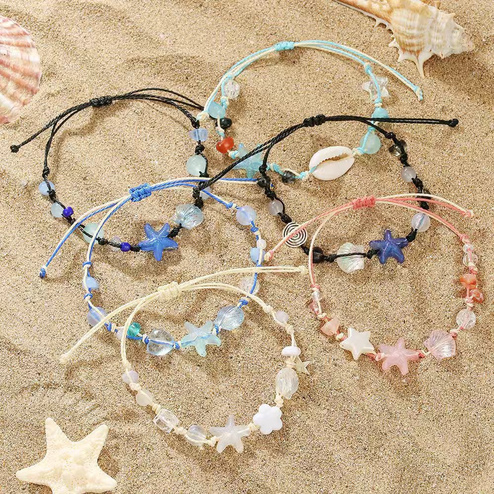 Bohemian Starfish And Shell Bead Bracelet For Women's Summer Beach_voghion.com