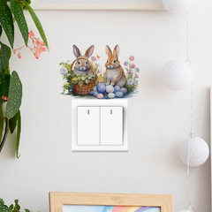 新款fun-kg21卡通可愛兔子綠植花籃開關貼客廳玄關家居裝飾牆貼紙