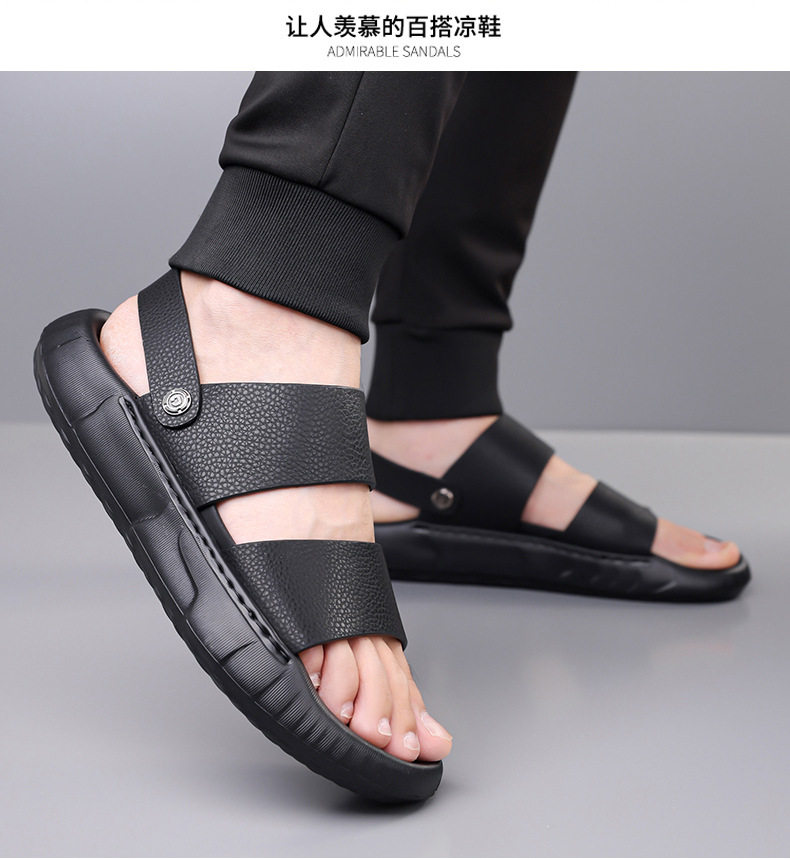 Dép lê nam da bò lớp trên cùng, đế dày, mặt mềm, kiểu sandal đi biển — GA06 màu đen, Màu nâu GA06 chi tiết 15