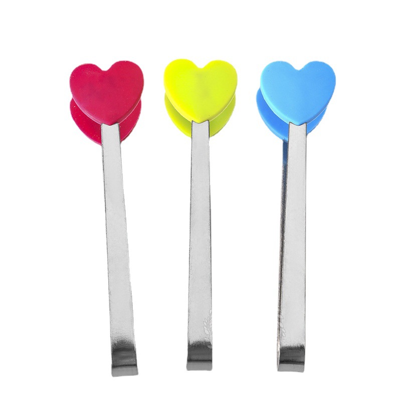 Palm style stainless steel mini silicone chuck lemon clip creative tea bag heart shaped ice clip food clip sugar cube clip