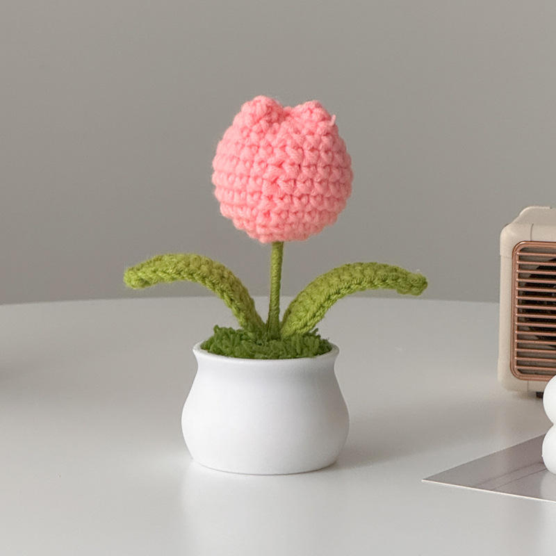 Regalos de día al por mayor girasoles para chicas, ramo de lana tejida a mano, adornos de mesa pequeños