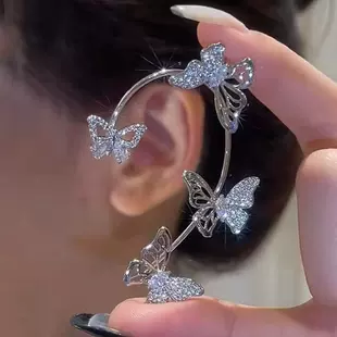 Сережки-уточки на ухо, стиль Light-Luxury для TikTok, без пирсинга, элемент бабочка, золото/серебро