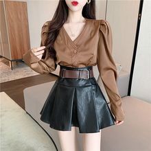 大码小皮裙半身皮裙蓬蓬裙显瘦短裙黑色2025年高腰A字女冬季复古