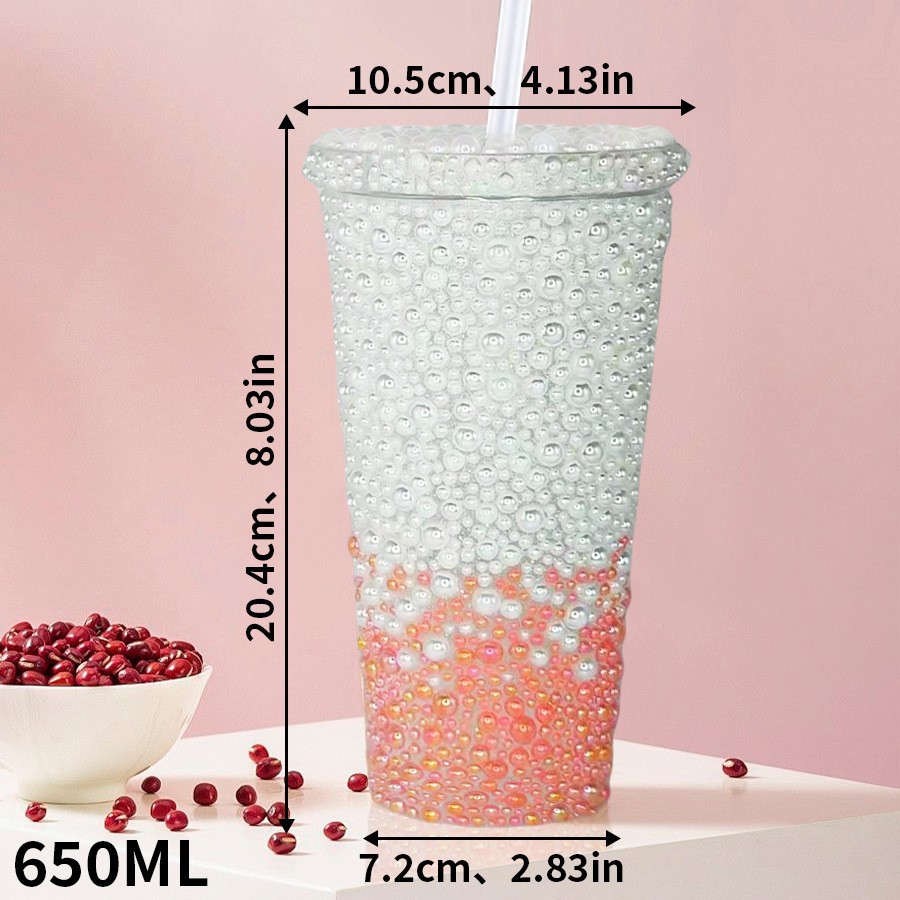 Taza de agua fría de gran capacidad de perlas de diamante doble copas de agua de café ps taza de agua de paja de diamante para mujeres