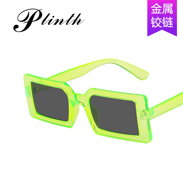 Cross-border supply of fluorescent green square sunglasses ladies 2020 New Fashion Street show sunglasses