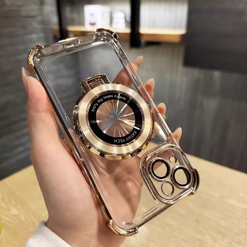 Soporte Magnético para Lupa Compatible con Funda para iPhone 17 PRO, Funda Anti-Caídas con Cuatro Esquinas de Protección y Purpurina para Apple 16