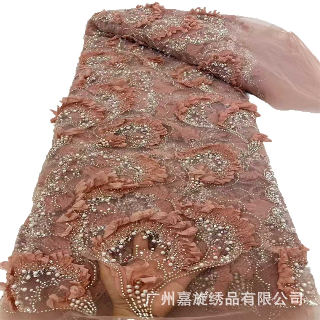 Capas de sensación con flores industria pesada esquinilla de perlas de encaje de tubo de perlas vestido de boda francés tela de encaje francés