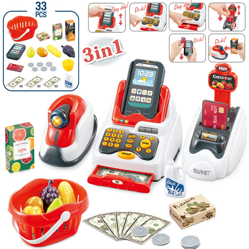 Comercio exterior niños de simulación de escaneo de tarjetas de crédito cesta de la compra caja registradora juego casa supermercado caja registradora combinación traje Juguetes
