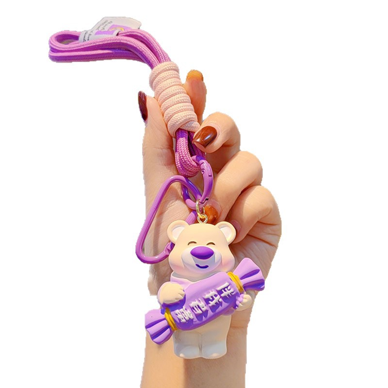Resina de dibujos animados fresa caramelo oso llavero mujer lindo exquisito teléfono móvil cadena pulsera muñeca llavero adornos