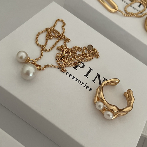 Korean style niche design double-layer pod freshwater pearl open ring women's fashionable simple temperament versatile index finger ring