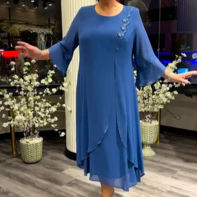 亚马逊跨境2024新款时尚休闲大码女装宽松显瘦洋气妈妈连衣裙女潮