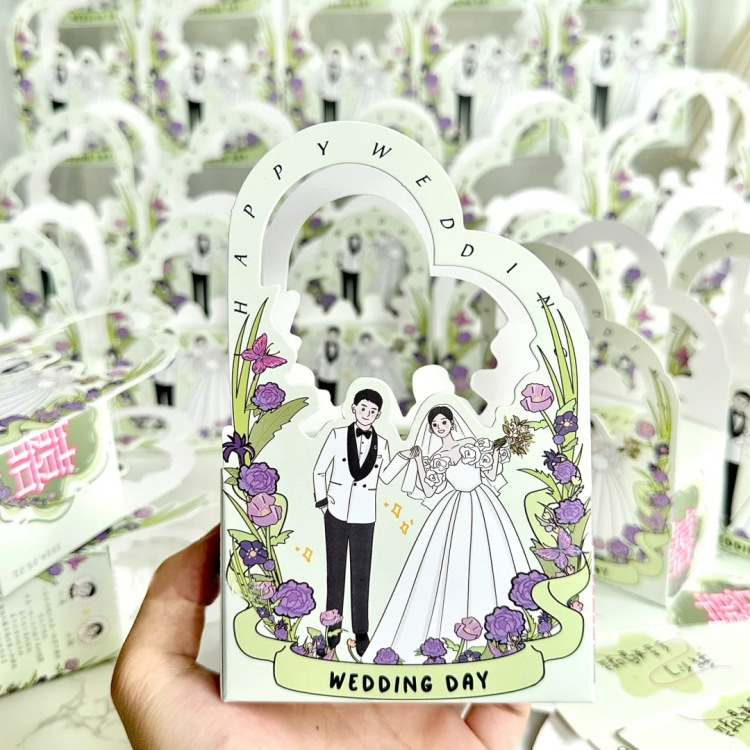 ネット赤手描きイラスト漫画手提げケースかわいい結婚喜糖箱結婚式婚約領収書喜糖箱テーブル糖箱|undefined