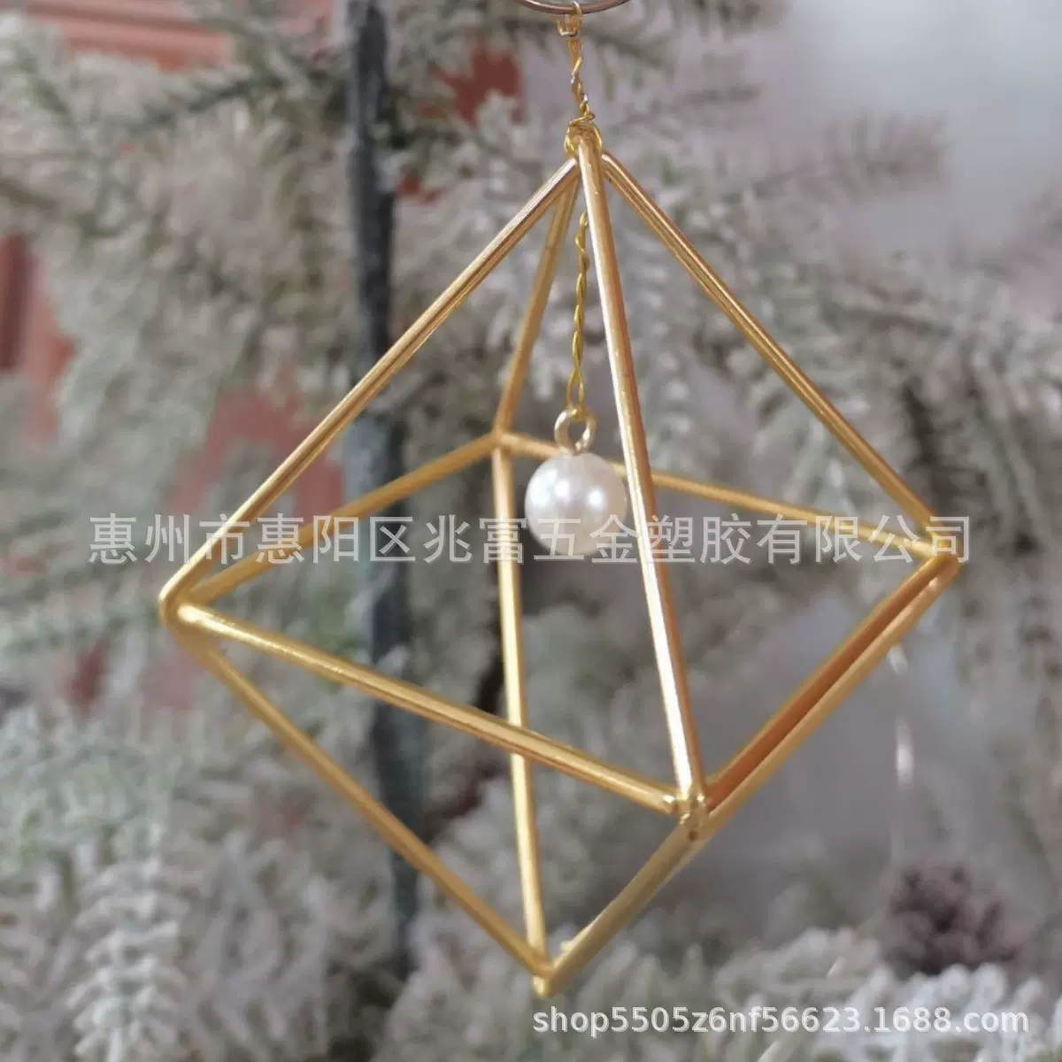 简约金属菱形架车挂花器几何形状五边形金属框架铜色吊饰铁艺摆件