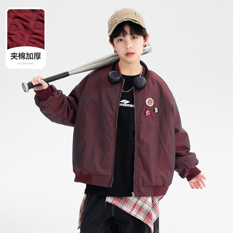 Boys' Autumn and Winter Cool Baseball Uniform Quilted Jacket 2025 New Student Kidsren's Thickeneded Waterproof Sports Jacket