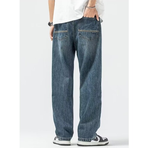 American Retro Denim Straight Leg Men's Spring and Autumn Streetwear Loose Tapered Trendy Brand Washed Versatile Casual Trousers