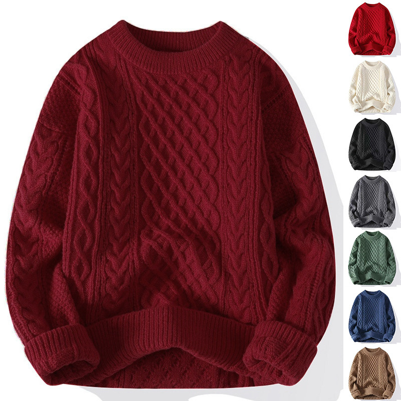 Red Sweater Autumn and Winter Men's Thick Cable Knit Sweater Jacket Christmas Foreign Trade Cross-Border Wholesale High-End Men's Sweater Red Sweater Autumn and Winter Men's Thick Cable Knit Sweater Jacket Christmas Foreign Trade Cross-Border Wholesale High-End Men's Sweater