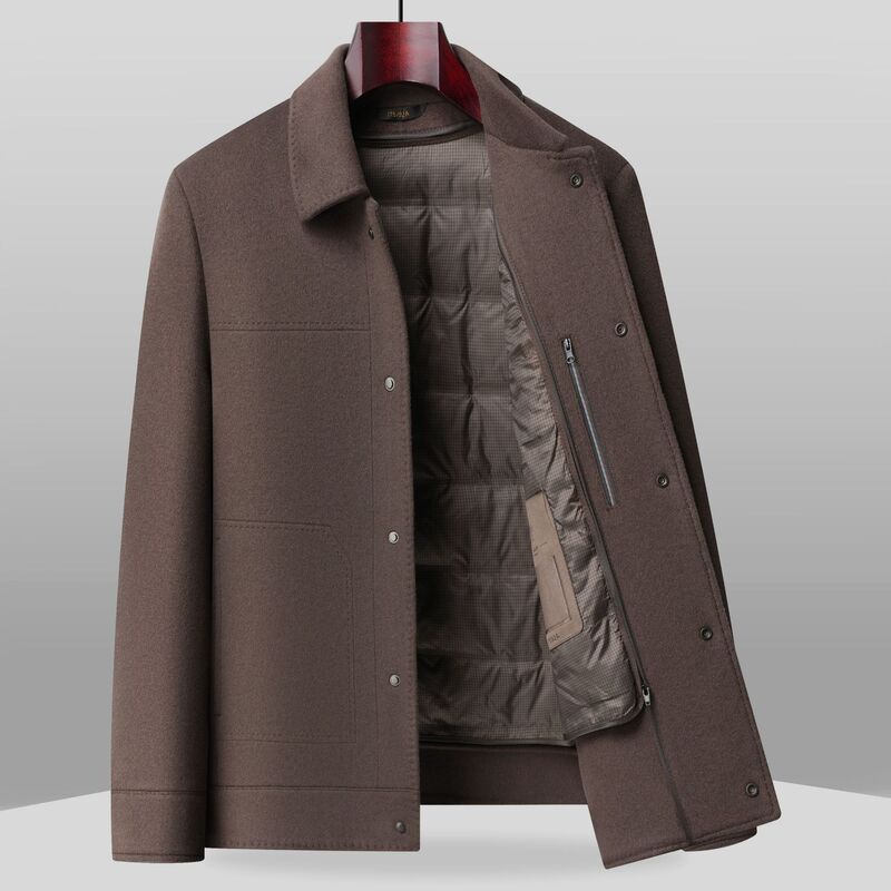 Autumn and winter handmade double-faced wool jacket with a detachable down lining, thickened wool outerwear for men Autumn and winter handmade double-faced wool jacket with a detachable down lining, thickened wool outerwear for men