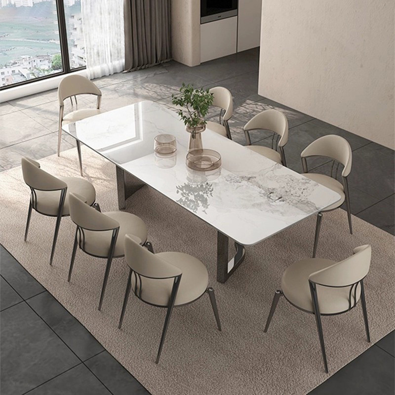 Luz de estilo italiano de lujo minimalista Placa de roca mesa de comedor y silla combinación moderna minimalista hogar pequeño apartamento rectangular mesa de comedor de acero inoxidable