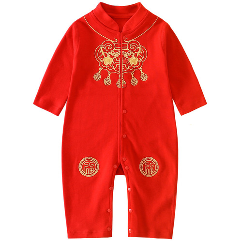 Baby clothes, long-sleeved romper, full-month clothes, one-year-old clothes, baby Tang suit, Hanfu jumpsuit 1901