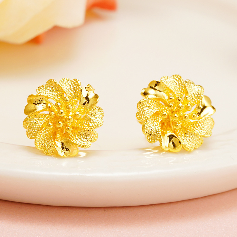 Broqueles de Flores para Mujer de Cobre Dorado