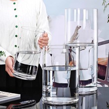 亚克力花瓶圆形花瓶透明直筒ins风水培植物瓶生态瓶简约装饰花器