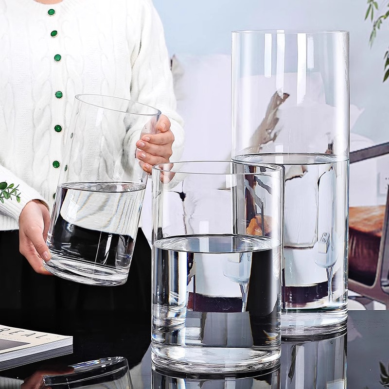 亚克力花瓶圆形花瓶透明直筒ins风水培植物瓶生态瓶简约装饰花器