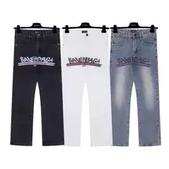 Paris 2025 New Four Seasons B Letter Front and Back Wave Logo Print Jeans Unisex Dropshipping