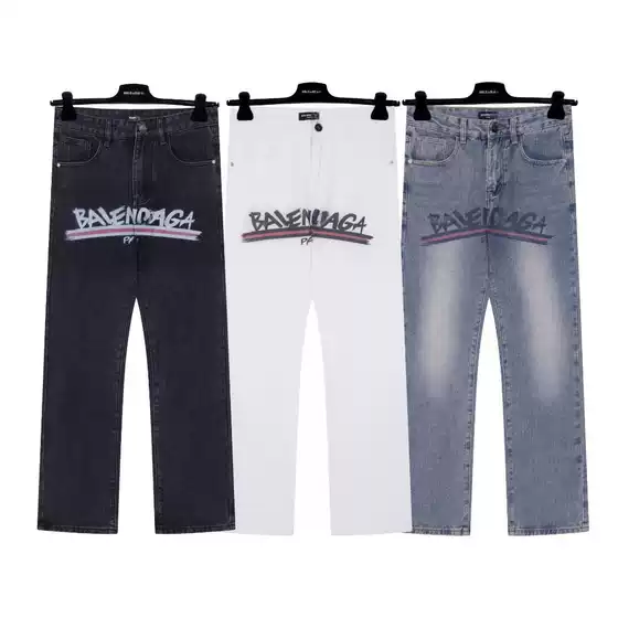 Paris 2025 New Four Seasons B Letter Front and Back Wave Logo Print Jeans Unisex Dropshipping