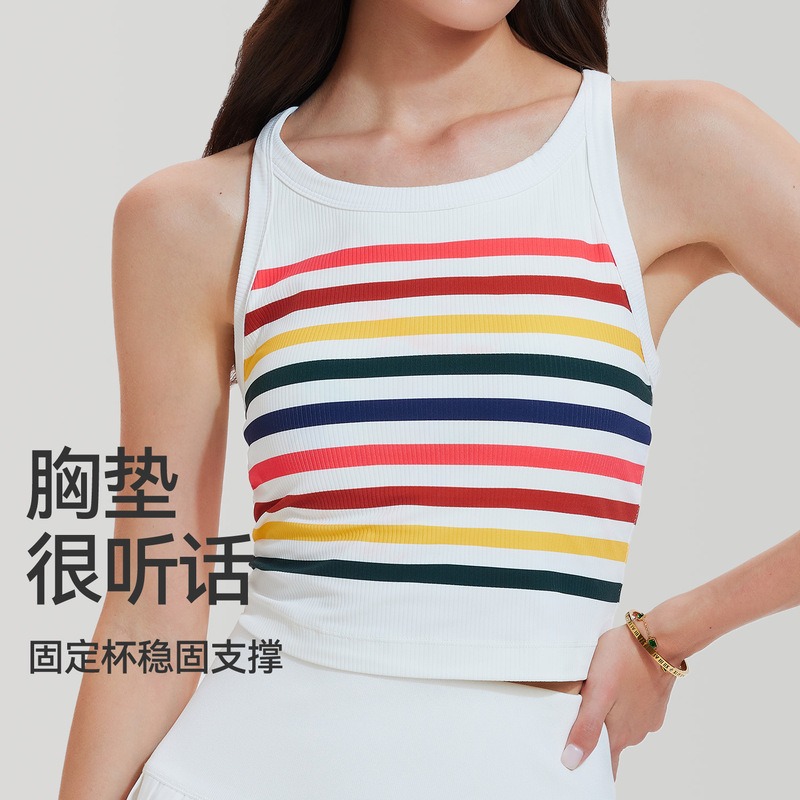 Camisole Women's Vest with Breast Pad Fixed Cup Can Be Worn Outside Beautiful Back Yoga Sports Bra Summer Thin Top Bra