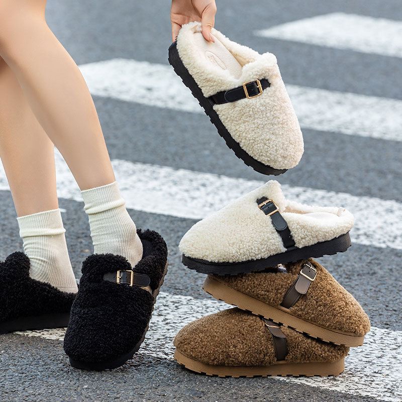 Women's Winter Indoor Home Cotton Shoes, Cold-Proof and Warm, Bow-Knot Thick-Soled Outer Wear, Sweet Style Bag-Heeled Sports Cotton Shoes for Women