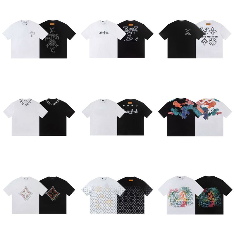 Cross-Border High-Quality Version of Lv Short-Sleeve Summer Fashion Brand New L Brand Classic Logo Rhinestone Loose T-Shirt for Men and Women