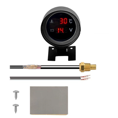 Circular Gun-Type Water Temperature and Voltage Two-In-One Conjoined Meter Digital Display Truck Car Water Temperature and Voltage Combination Meter 12V24V (automobile instrument) - red-letter-cannon-type-water-temperature-and-voltage-dual-display-meter-with-10mm-water-temperature-plug