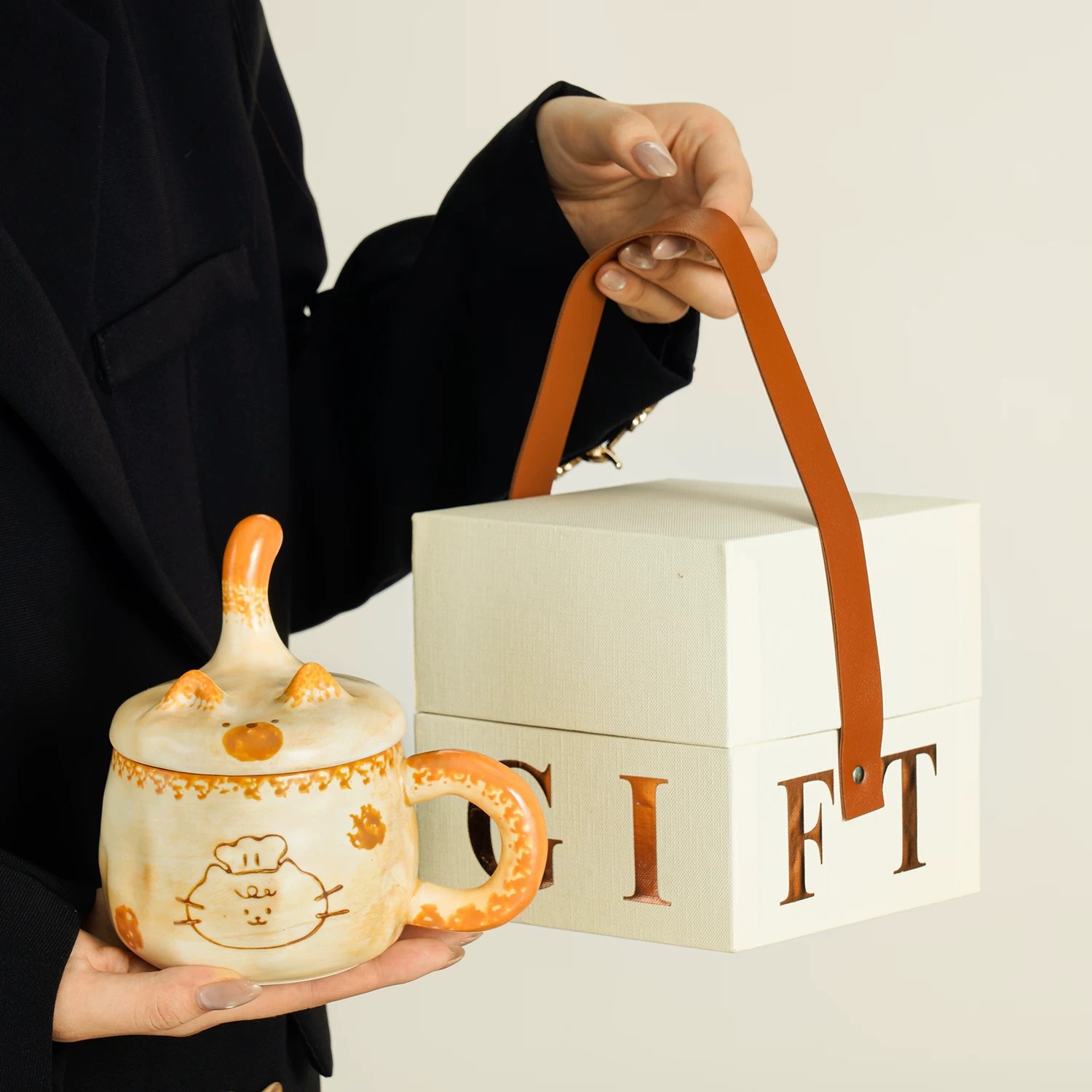 Taza de cerámica hecha a mano con tapa de diseño taza de café creativa para niños taza de agua casera regalo de cumpleaños
