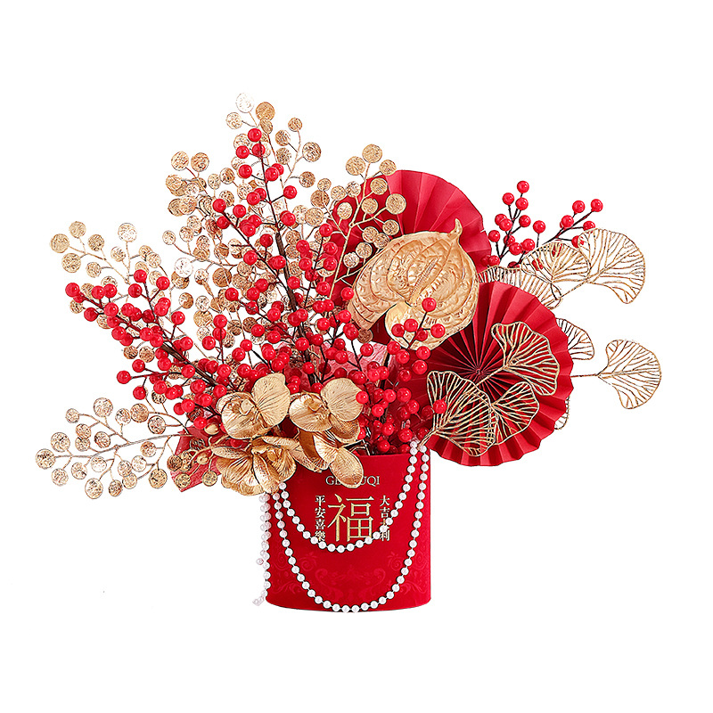 2026 decoración de Año Nuevo reubicación de flores de tela de terciopelo barriles de frutas ricas productos acabados de decoración de la atmósfera del Festival de Primavera Día de Año Nuevo boda