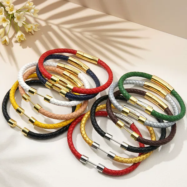 Stainless Steel Magnetic Buckle Braided Leather Cord Bracelet Chain for Men and Women DIY Jewelry Accessories Wholesale Materials in Stock